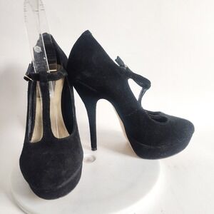 Steve Madden Pumps Size 7 Black Suede T-Strap Platform Stiletto Heels